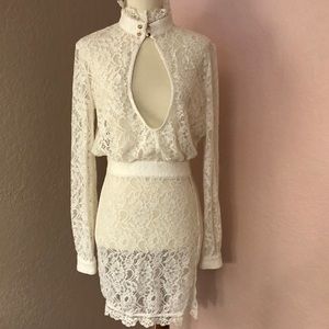 NWT House of CB White lace come hither semi sheer mini dress size small EUC*